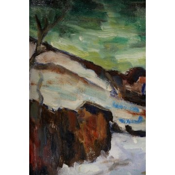 ANTICO QUADRO DIPINTO OLIO TAVOLA Gigi Cuniolo Paesaggio invernale NEVE TORTONA