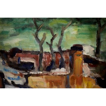 ANTICO QUADRO DIPINTO OLIO TAVOLA Gigi Cuniolo Paesaggio invernale NEVE TORTONA