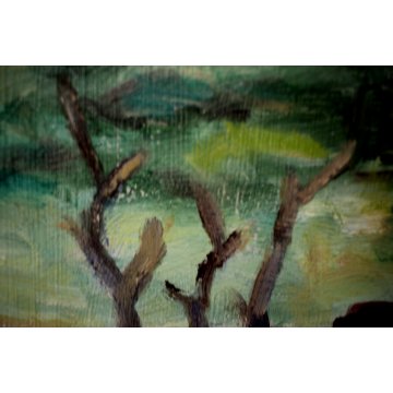 ANTICO QUADRO DIPINTO OLIO TAVOLA Gigi Cuniolo Paesaggio invernale NEVE TORTONA