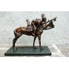 ANTICA SCULTURA BRONZO DORATO LANCERE CAVALLO VEDETTA CAVALLERIA BRONZE STATUE 