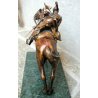 ANTICA SCULTURA BRONZO DORATO LANCERE CAVALLO VEDETTA CAVALLERIA BRONZE STATUE 