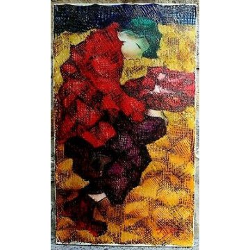 ANTICO QUADRO OLIO TELA Pasquale Pilla 900 ASTRATTO FIGURA FEMMINILE TEXTURE OLD