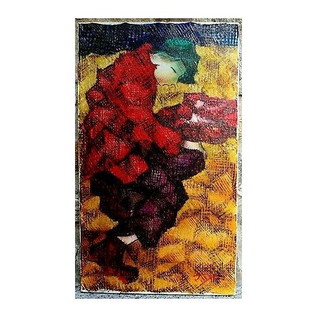 ANTICO QUADRO OLIO TELA Pasquale Pilla 900 ASTRATTO FIGURA FEMMINILE TEXTURE OLD