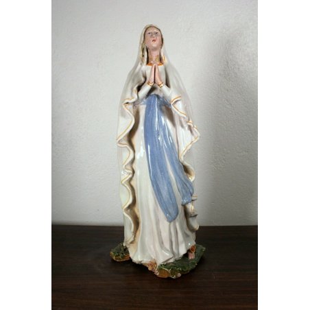 ANTICA SCULTURA CERAMICA POLICROMA MADONNA di Lourdes DIPINTA A MANO RELIGIOSO