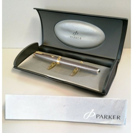 PENNA STILOGRAFICA Parker Sonnet CESELLATA nib ORO 18k GRID FOUNTAIN PEN BOX