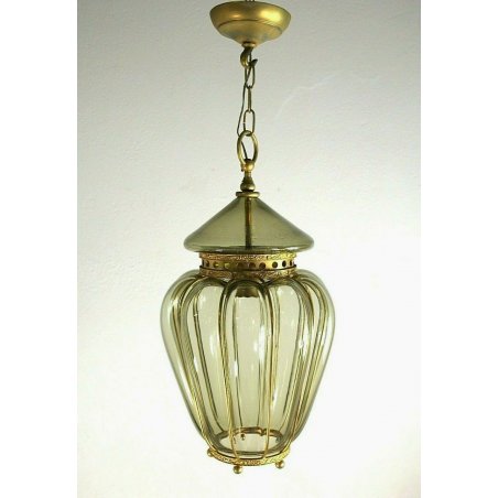 LAMPADA LAMPADARIO LANTERNA SOSPENSIONE VETRO MURANO SOFFIATO INGABBIATO FUME'