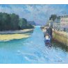 GRANDE ANTICO QUADRO PAESAGGIO DINO ALIBERTI MARINA BRETAGNA PORT-RHU OLIO TELA