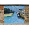GRANDE ANTICO QUADRO PAESAGGIO DINO ALIBERTI MARINA BRETAGNA PORT-RHU OLIO TELA