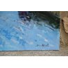 GRANDE ANTICO QUADRO PAESAGGIO DINO ALIBERTI MARINA BRETAGNA PORT-RHU OLIO TELA