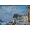 GRANDE ANTICO QUADRO PAESAGGIO DINO ALIBERTI MARINA BRETAGNA PORT-RHU OLIO TELA