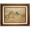 ANTICO QUADRO DISEGNO ACQUERELLO VEDUTA PROSPETTO Invorio Piazza S. Marta 1883 