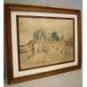 ANTICO QUADRO DISEGNO ACQUERELLO VEDUTA PROSPETTO Invorio Piazza S. Marta 1883 