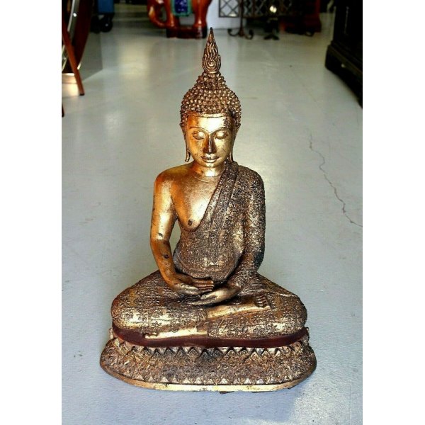 Statua di Buddha tailandese seduto Dhyana mudra viola nero 21.5 cm