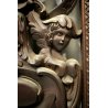 ANTICO FREGIO LEGNO PIOPPO SCOLPITO FORMELLA DECORO FOGLIE VOLUTE PUTTI '800 