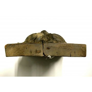 ANTICO FREGIO LEGNO PIOPPO PANNELLO DECORATIVO MASCHERONE SCOLPITO INTAGLIATO  