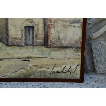 QUADRO LAMBERTO LAMBERTI OLIO MASONITE DIPINTO BERGAMO CASE RURALI (1925-2003)