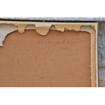 QUADRO LAMBERTO LAMBERTI OLIO MASONITE DIPINTO BERGAMO CASE RURALI (1925-2003)