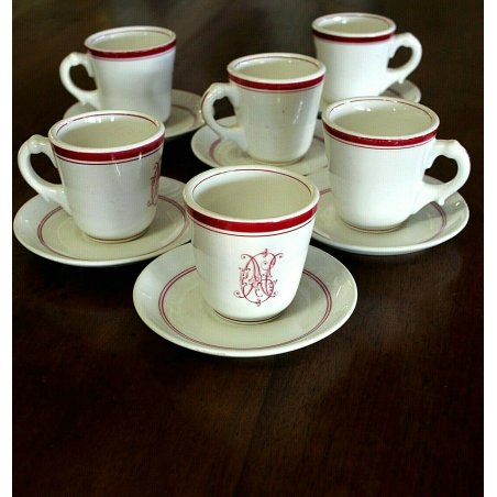 6Pz  ANTICA TAZZA CERAMICA Ginori DOPPIO PESSORE CIOCCOLATA Monogramma CN '800