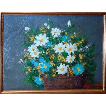 ANTICO QUADRO PAESAGGIO CARLETTO GIORGIS VAL VIGEZZO FIORI NATURA DIPINTO EPOCA