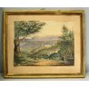 ANTICO QUADRO DISEGNO ACQUERELLO PAESAGGIO VEDUTA NATURALISTICA CORNICE '800