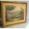 ANTICO QUADRO DISEGNO ACQUERELLO PAESAGGIO VEDUTA NATURALISTICA CORNICE '800