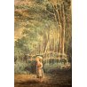ANTICO QUADRO DISEGNO ACQUERELLO PAESAGGIO VEDUTA NATURALISTICA CORNICE '800