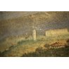 ANTICO QUADRO DISEGNO ACQUERELLO PAESAGGIO VEDUTA NATURALISTICA CORNICE '800
