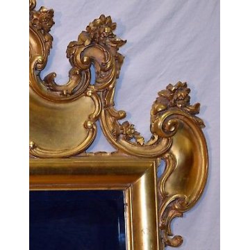 ANTICA SPECCHIERA LIBERTY CORNICE DORATA QUADRO SPECCHIO MOLATO OLD GOLD MIRROR 