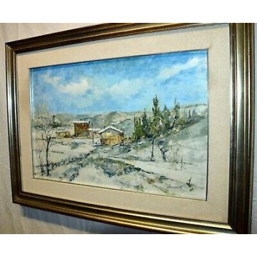 ANTICO QUADRO PAESAGGIO BENEVENTO LUIGI 1904 NEVE MONTAGNA DIPINTO EPOCA CESENA 