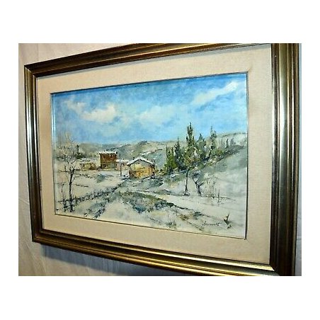 ANTICO QUADRO PAESAGGIO BENEVENTO LUIGI 1904 NEVE MONTAGNA DIPINTO EPOCA CESENA 