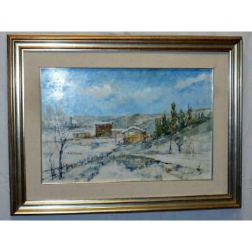 ANTICO QUADRO PAESAGGIO BENEVENTO LUIGI 1904 NEVE MONTAGNA DIPINTO EPOCA CESENA 