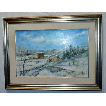 ANTICO QUADRO PAESAGGIO BENEVENTO LUIGI 1904 NEVE MONTAGNA DIPINTO EPOCA CESENA 