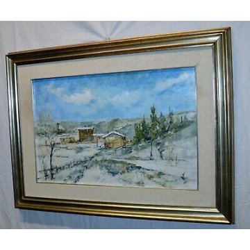 ANTICO QUADRO PAESAGGIO BENEVENTO LUIGI 1904 NEVE MONTAGNA DIPINTO EPOCA CESENA 