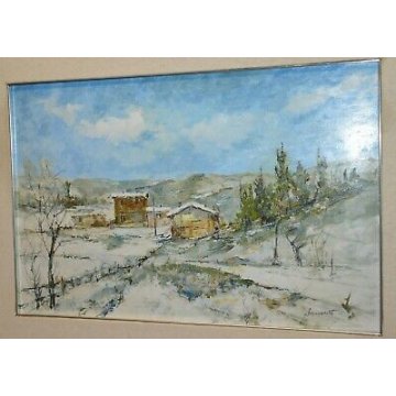 ANTICO QUADRO PAESAGGIO BENEVENTO LUIGI 1904 NEVE MONTAGNA DIPINTO EPOCA CESENA 