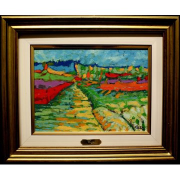 PICCOLO QUADRO Cozzi 1980 IPERCROMATISMO ACRILICO ASTRATTO STRADA DI MONTAGNA 