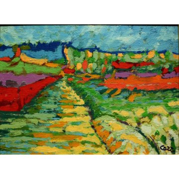 PICCOLO QUADRO Cozzi 1980 IPERCROMATISMO ACRILICO ASTRATTO STRADA DI MONTAGNA 