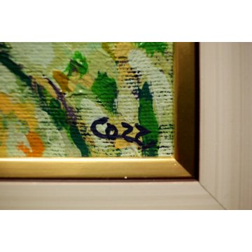 PICCOLO QUADRO Cozzi 1980 IPERCROMATISMO ACRILICO ASTRATTO STRADA DI MONTAGNA 