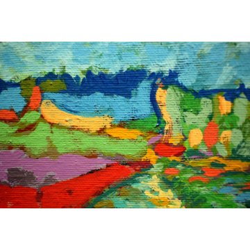PICCOLO QUADRO Cozzi 1980 IPERCROMATISMO ACRILICO ASTRATTO STRADA DI MONTAGNA 
