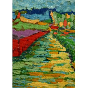 PICCOLO QUADRO Cozzi 1980 IPERCROMATISMO ACRILICO ASTRATTO STRADA DI MONTAGNA 