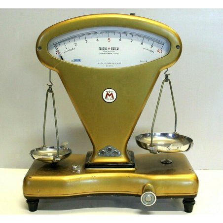 ANTICA BILANCIA ORAFO 2PIATTI Italiana Macchi PESA 500g EPOCA ANNI '50 COLOR ORO