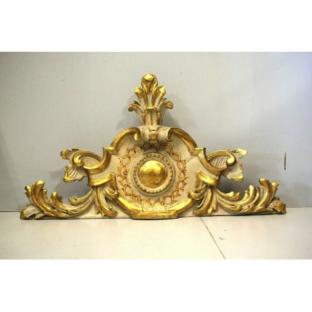 ANTICO FREGIO SCOLPITO DORATO DECORO FOGLIACEO DIPINTO LUIGI XVI VENEZIANO '800