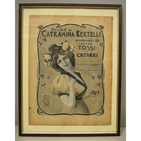 QUADRO ORIGINALE PUBBLICITA VINTAGE PILLOLE CATRAMINA BERTELLI TOSSE CATARRO 900