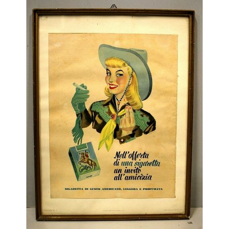 QUADRO ORIGINALE PUBBLICITA VINTAGE Cow Boy SIGARETTE OLD ADVERTISEMENT anni '50