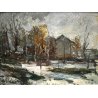 COPPIA QUADRO DIPINTO OLIO Giovanni Balansino CAMPAGNA LOMBARDA - NEVICATA 1968