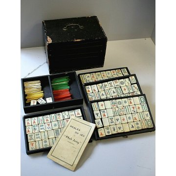 ANTICO GIOCO TAVOLO MAH JONG IMPERIALE REGOLE DOMINO CINESE BACHELITE AVORIOLINA