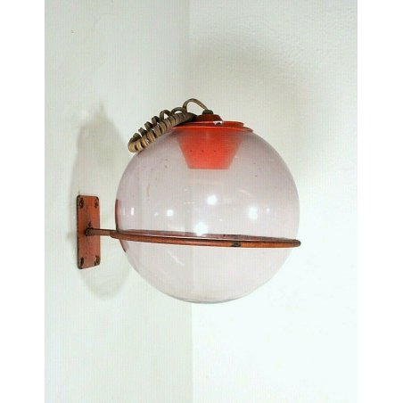 LAMPADA PARETE VINTAGE APPLIQUE SFERA VETRO TRASP. SUPPORTO ANELLO METALLO 70s 