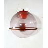 LAMPADA PARETE VINTAGE APPLIQUE SFERA VETRO TRASP. SUPPORTO ANELLO METALLO 70s 