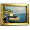 ANTICO PICCOLO QUADRO DIPINTO OLIO ATTR Oscar Ghiglia MARINA BARCHE TOSCANA '900