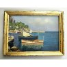 ANTICO PICCOLO QUADRO DIPINTO OLIO ATTR Oscar Ghiglia MARINA BARCHE TOSCANA '900