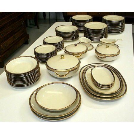 SERVIZIO PIATTI VINTAGE 107pz CERAMICA Zeh Scherzer GERMANY ORO BLU COLBALTO '50